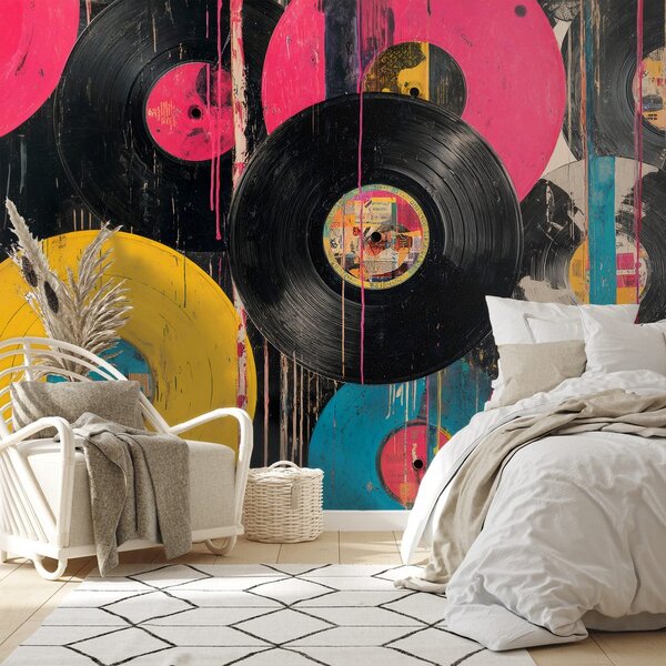 Tapeta pisane retro vinilne plošče