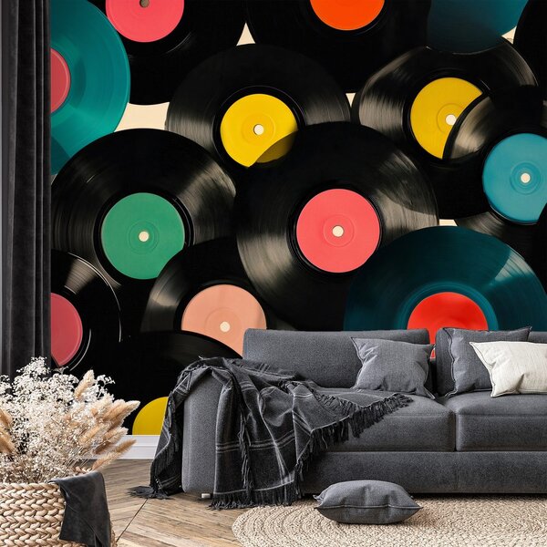 Tapeta pisane retro vinilne plošče