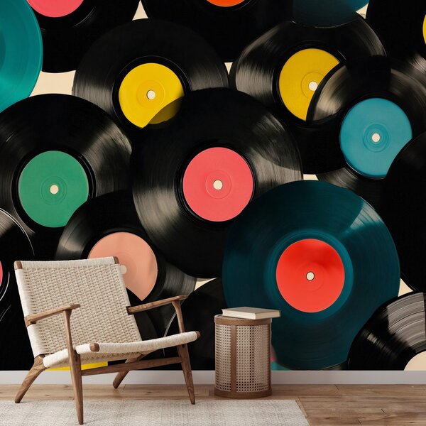 Tapeta pisane retro vinilne plošče