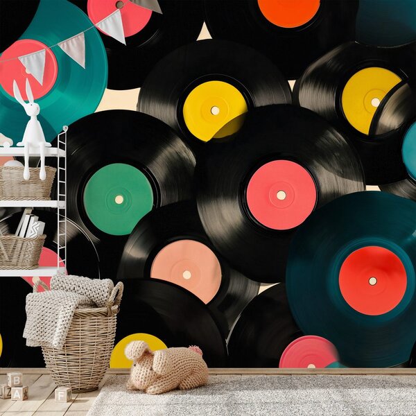 Tapeta pisane retro vinilne plošče