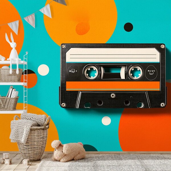 Fototapeta retro kaseta na barvnih krogih
