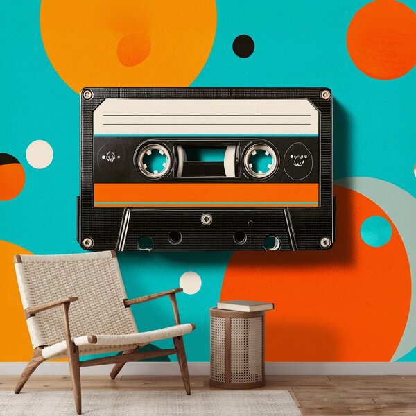 Fototapeta retro kaseta na barvnih krogih