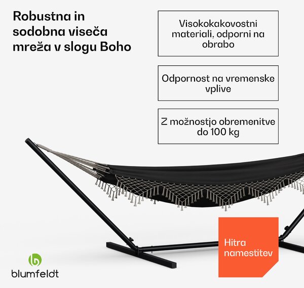 Blumfeldt SwayStation Boho viseča mreža, 320 x 116 cm, odporna na vremenske vplive, odporna na rjo