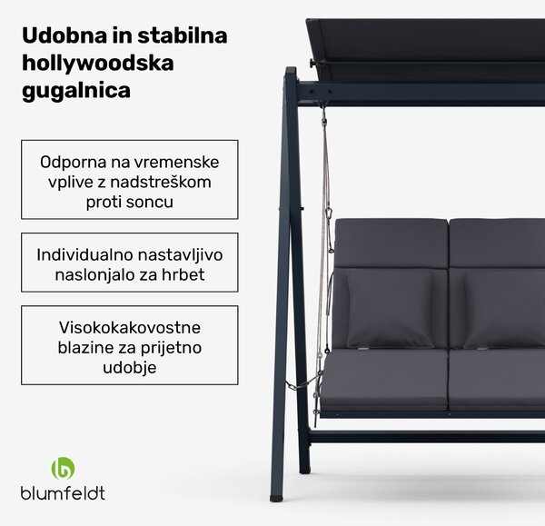 Blumfeldt FlexiSwing, hollywoodska gugalnica, dvosedežna, nastavljivo naslonjalo, nadstrešek, odporna na vremenske vplive