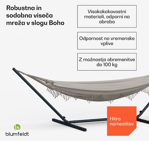 Blumfeldt SwayStation Boho viseča mreža, 400 x 116 cm, odporna na vremenske vplive, odporna na rjo