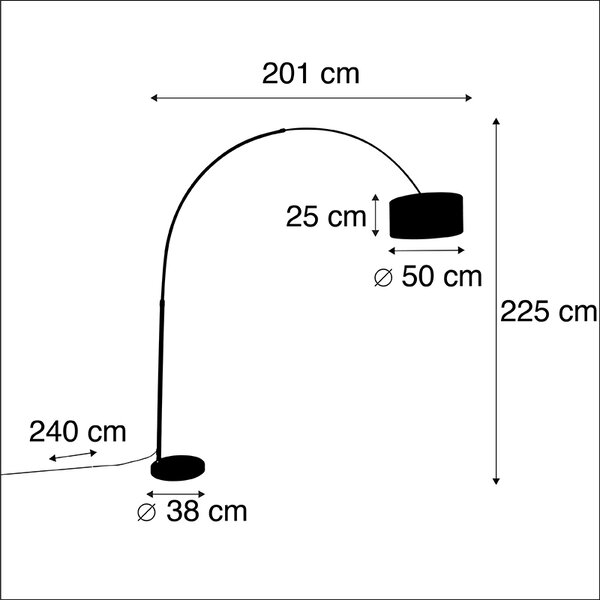 Obločna svetilka črna velur senca črna z zlatom 50 cm - XXL