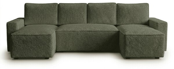 Temno zelena raztegljiva sedežna garnitura v obliki U SMART BOUCLE, 303x143 cm