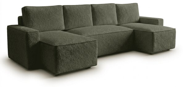 Temno zelena raztegljiva sedežna garnitura v obliki U SMART BOUCLE, 303x143 cm