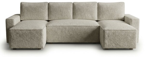 Sivo bež raztegljiva sedežna garnitura v obliki U SMART BOUCLE, 303x143 cm