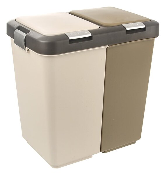 Belo-bež plastičen koš za smeti 2x20 l za ločevanje odpadkov Duo Dust – Orion