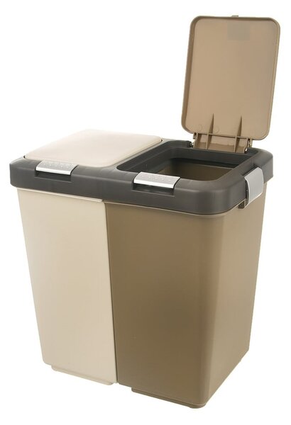 Belo-bež plastičen koš za smeti 2x20 l za ločevanje odpadkov Duo Dust – Orion