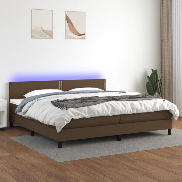 VidaXL Box spring postelja z vzmetnico LED temno rjava 200x200cm blago