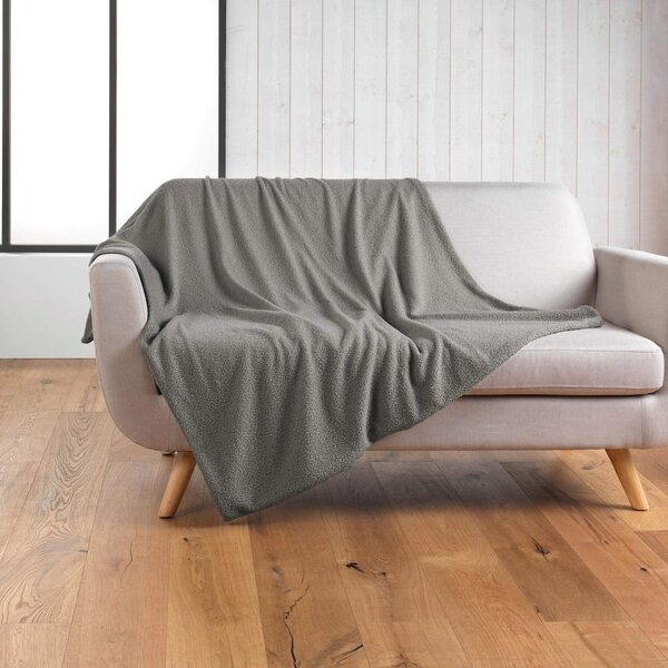 Siva odeja iz flisa 125x150 cm Curly Wooly – douceur d'intérieur