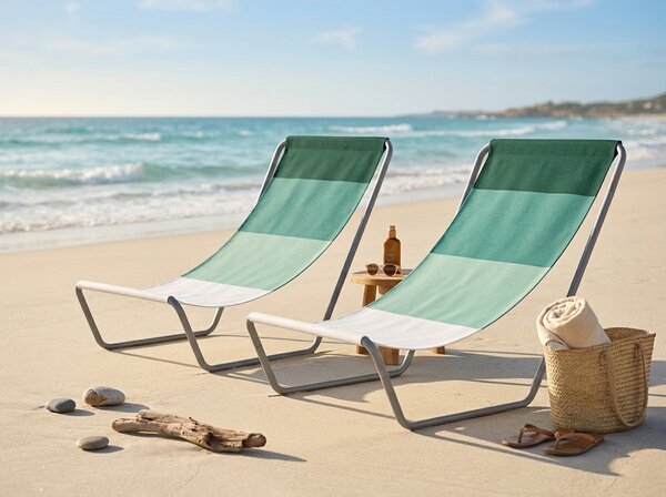 Komplet 2 zložljivih plažnih ležalnikov SAND, zelene črte