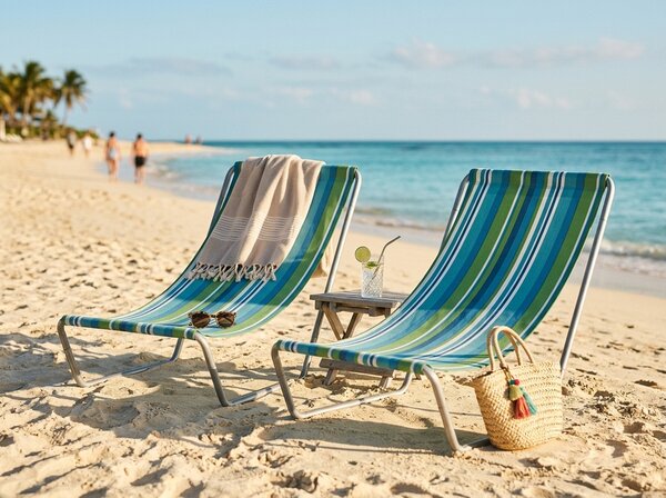 Komplet 2 zložljivih plažnih ležalnikov SAND, modro-beli