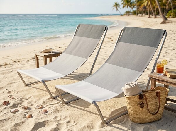 Komplet 2 zložljivih plažnih ležalnikov SAND, sive črte