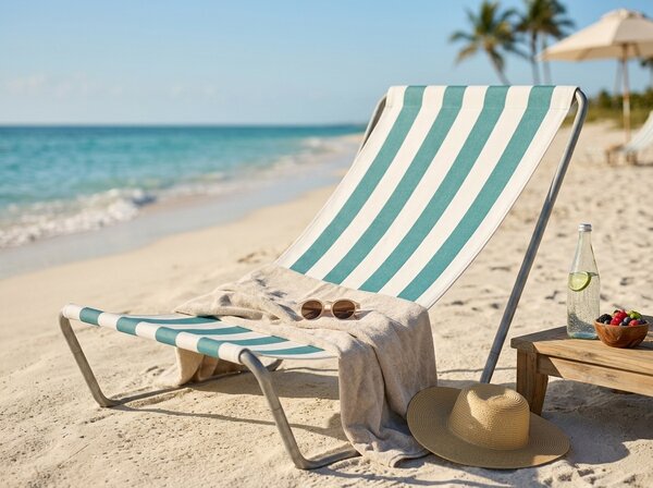 Zložljiv plažni ležalnik SAND, turkizne črte