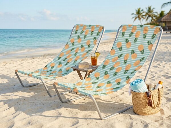 Set 2 kosov zložljivih plažnih ležalnikov SAND PINEAPPLE, barvni