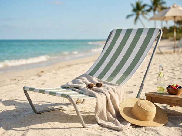 Zložljiv plažni ležalnik SAND, svetlo zelene črte