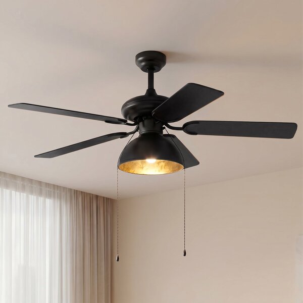 Lucande stropni ventilator s svetlobo Shamoian, tih, Ø 130 cm, Črna, Dnevna soba / jedilnica, Kovina, Vintage