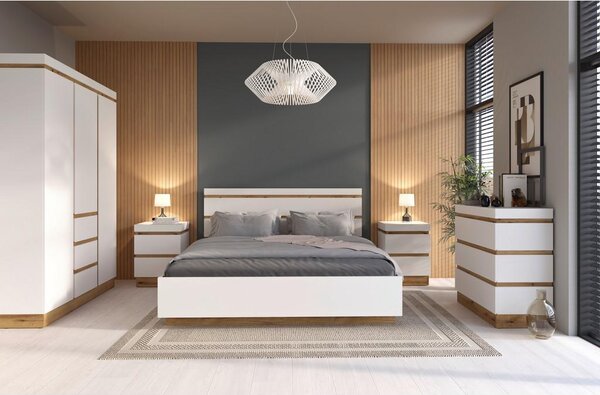 Modern Living Postelja Calabria, Bela, Barva Hrasta, 140x200