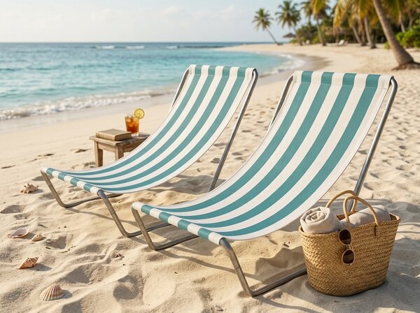 Komplet 2 zložljivih plažnih ležalnikov SAND, turkizne črte