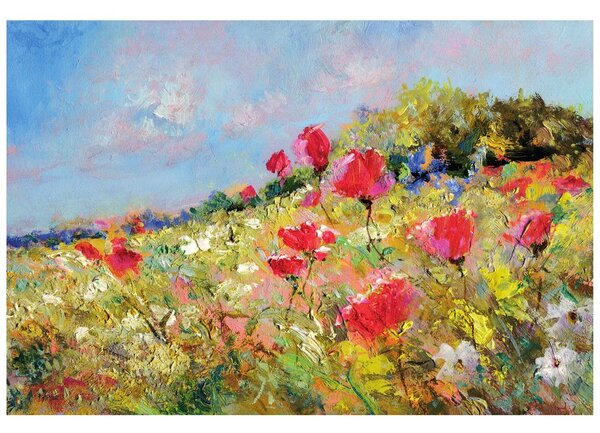 Tapeta naslikani maki na travniku