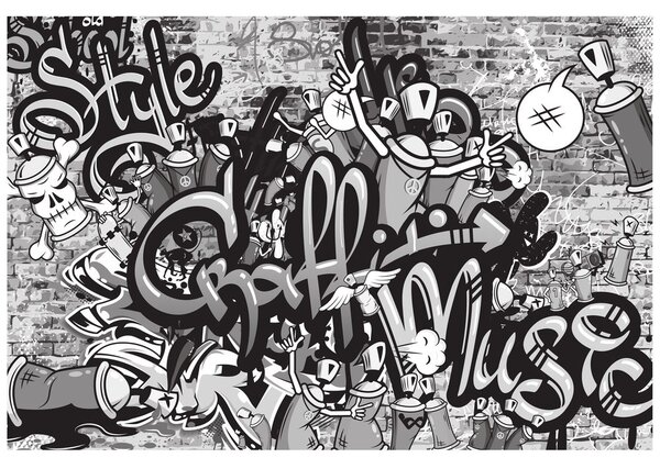 Tapeta sivi street art grafiti