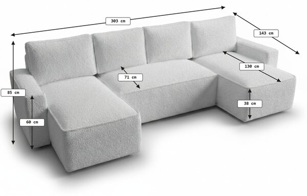 Temno bež raztegljiva sedežna garnitura v obliki U SMART BOUCLE, 303x143 cm