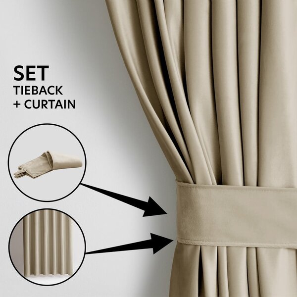 Rjava/bež žametna zavesa za delno zatemnitev 140x245 cm Eyelets – Restilo
