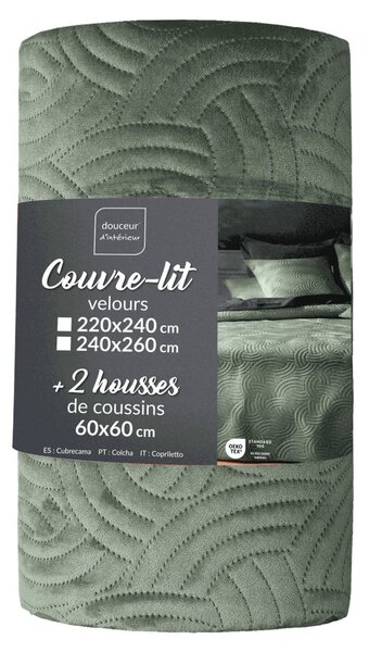 Zelen žameten komplet pregrinjala in prevleke za vzglavnik 220x240 cm Solange – douceur d'intérieur