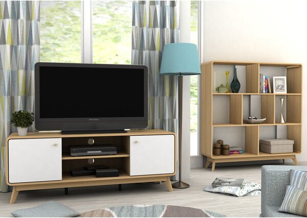 Bela TV omarica v hrastovem dekorju 140x53 cm Caitlin – Støraa