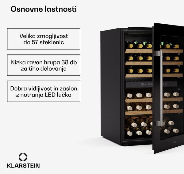 Klarstein Vinsider 57 Duo hladilnik za vino, 2 hladilni coni, 57 steklenic, vgradna naprava