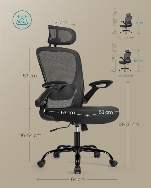 Ergonomska pisarniška stolica, vrtljivi stol z mrežasto hrbtno oporo, črne barve