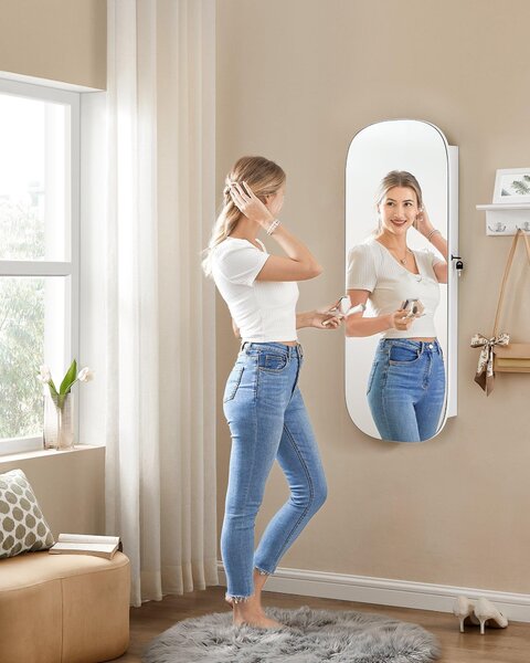 LED ogledalo s shranjevanjem za nakit 10×42×108 cm, belo