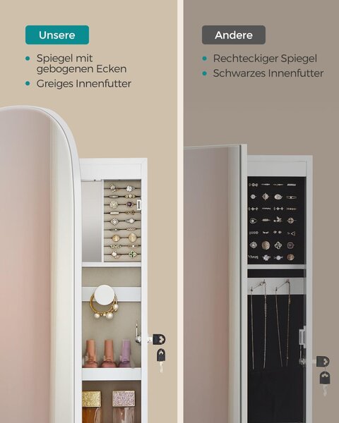 LED ogledalo s shranjevanjem za nakit 10×42×108 cm, belo