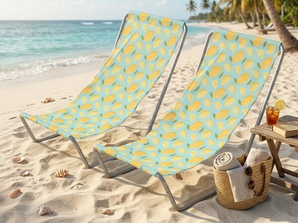 Set 2 kosov zložljivih plažnih ležalnikov SAND LEMON, barvni