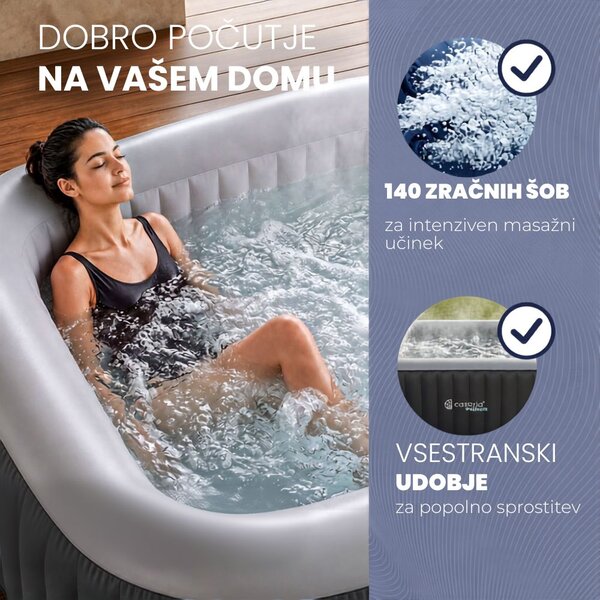 Napihljiv masažni bazen OASIS za 6 oseb, kvadraten, črn Casaria