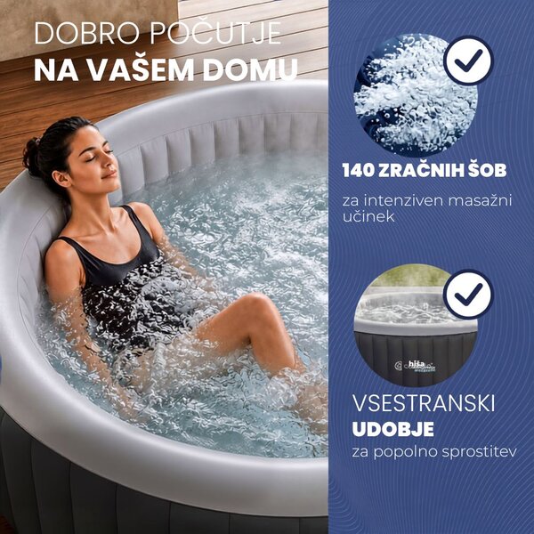 Napihljiv masažni bazen OASIS za 6 oseb, okrogel, črn Casaria