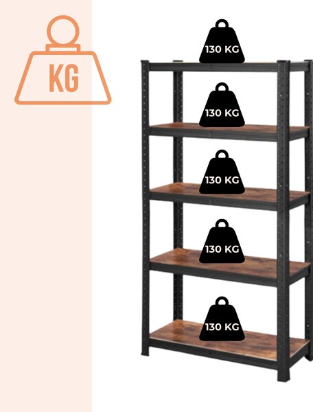Polični regal DUSTY, 5 polic, maks. 650kg, črn/rjav SongmicsHome