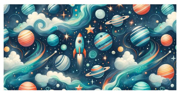 Slika raketa in planeti v vesolju