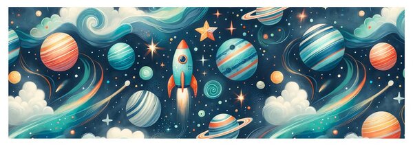 Slika vesolje z raketo in zvezdami