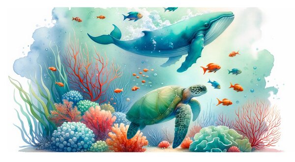 Slika želva in kita v oceanu
