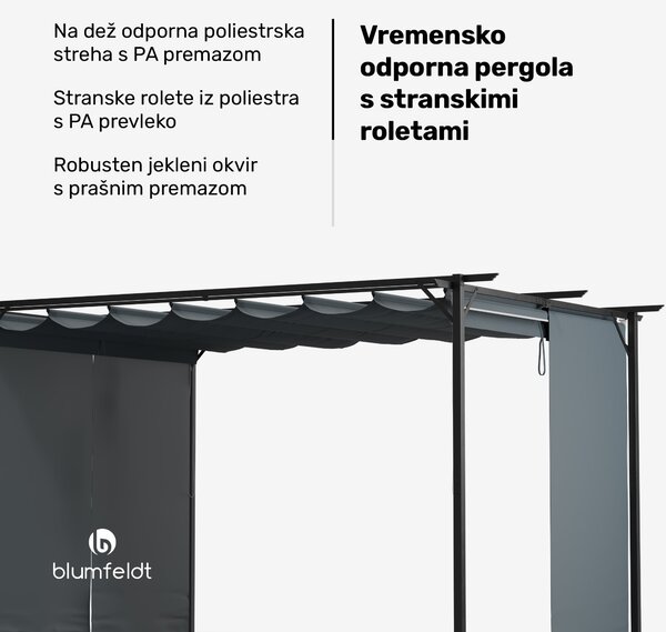 Blumfeldt Pantheon Robust Pergola, 3x4 m, prašno barvano jeklo, odporno na vremenske vplive, s stranskimi roloji