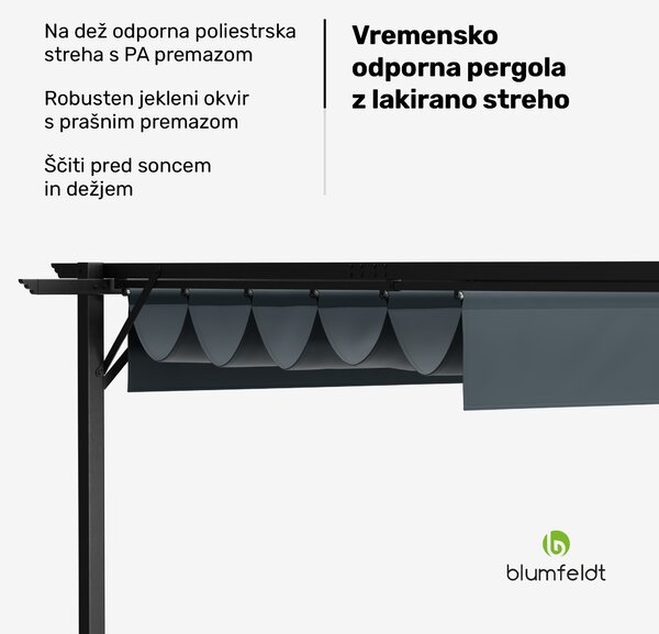 Blumfeldt Pantheon Robust Pergola, 3x3 m, prašno barvano jeklo, odporno na vremenske vplive, s stranskimi roloji