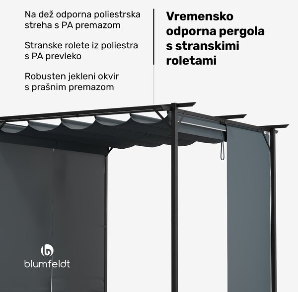 Blumfeldt Robustna pergola Pantheon, 3x3 m, prašno barvano jeklo, odporno na vremenske vplive, s stranskimi roloji