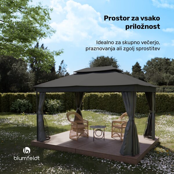 Blumfeldt Gazebo Mondo Dual 3x4 z dvojno streho in mrežo proti žuželkam