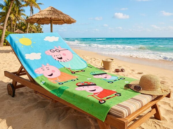 Otroška plažna brisača PEPPA PIG 70x140 cm barvna, 100% bombažni velur