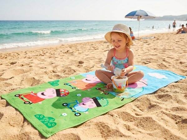 Otroška plažna brisača PEPPA PIG 70x140 cm barvna, 100% bombažni velur