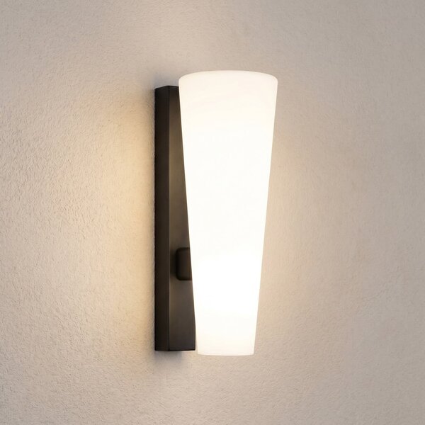 Lucande Zunanja LED-stenna svetilka Jovra, črna, višina 32 cm, Bela, Steklo, Sodobni